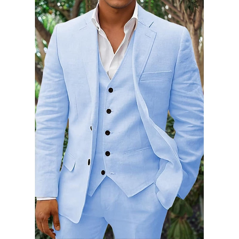 Ari Men's Wedding Suit | High-Quality Linen Blend, Classic 3-Piece Set 0