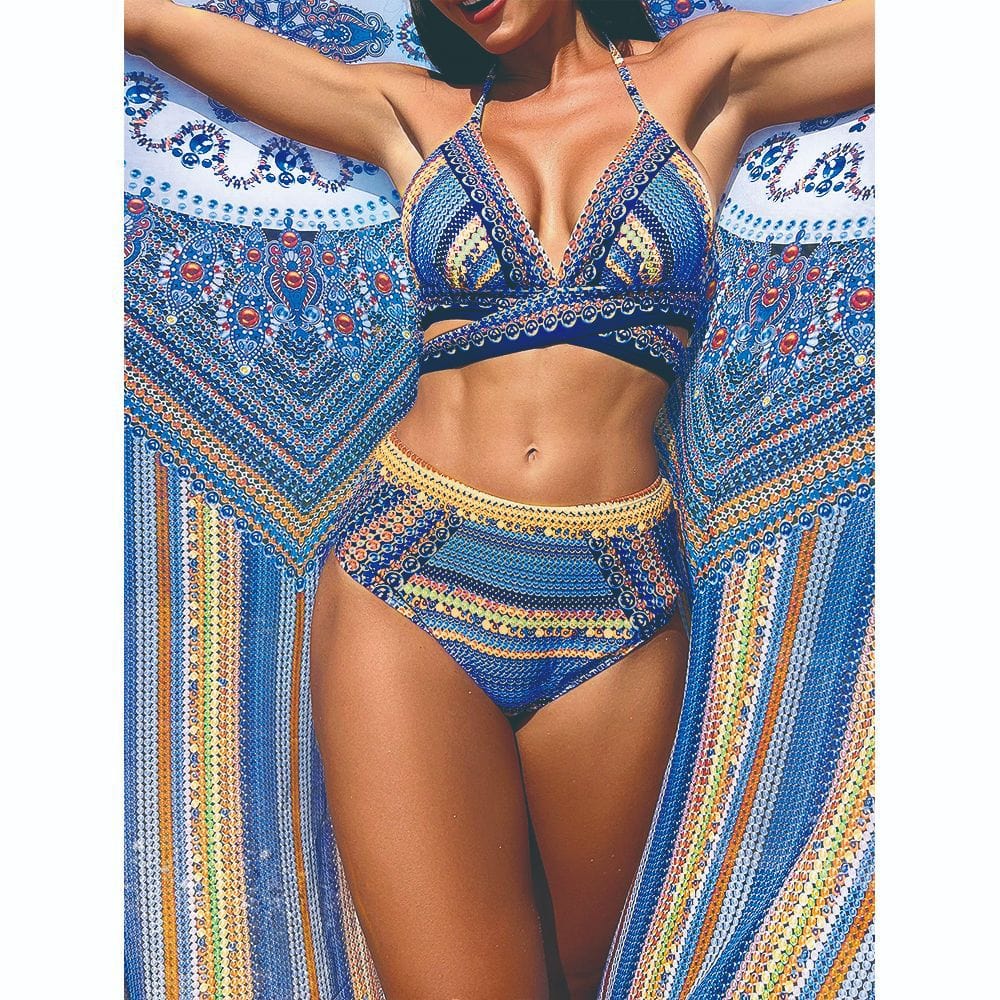 Bella Women's Bikini Set | High-Waisted, Ethnic Print with Pareo 6