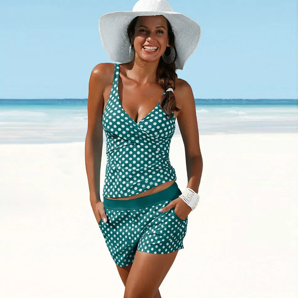 Bella Women's Tankini Set | Retro Polka Dot, V-Neck 0