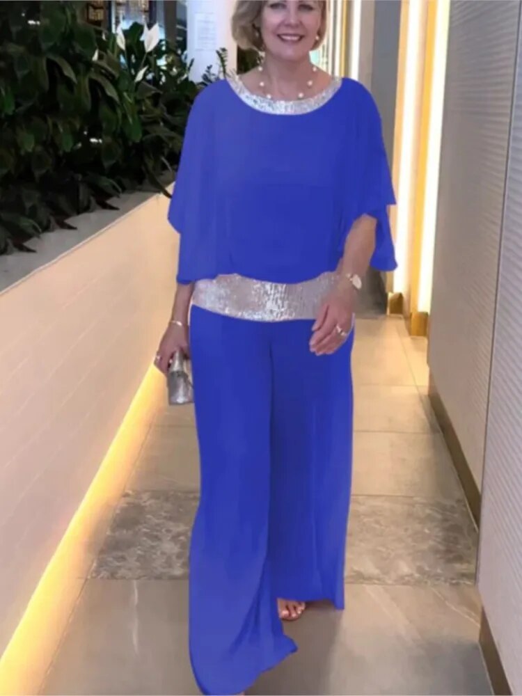 Fiona Women's Outfit | Sequined Blouse & Wide-Leg Trousers, Chic Summer Style 7