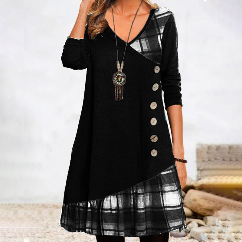 Lina Women's Checked Dress | Elegant A-line Design, Versatile Style 1