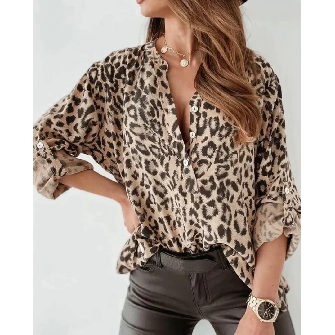 Mila Women's Long Sleeve Shirt | Trendy Leopard Print 0