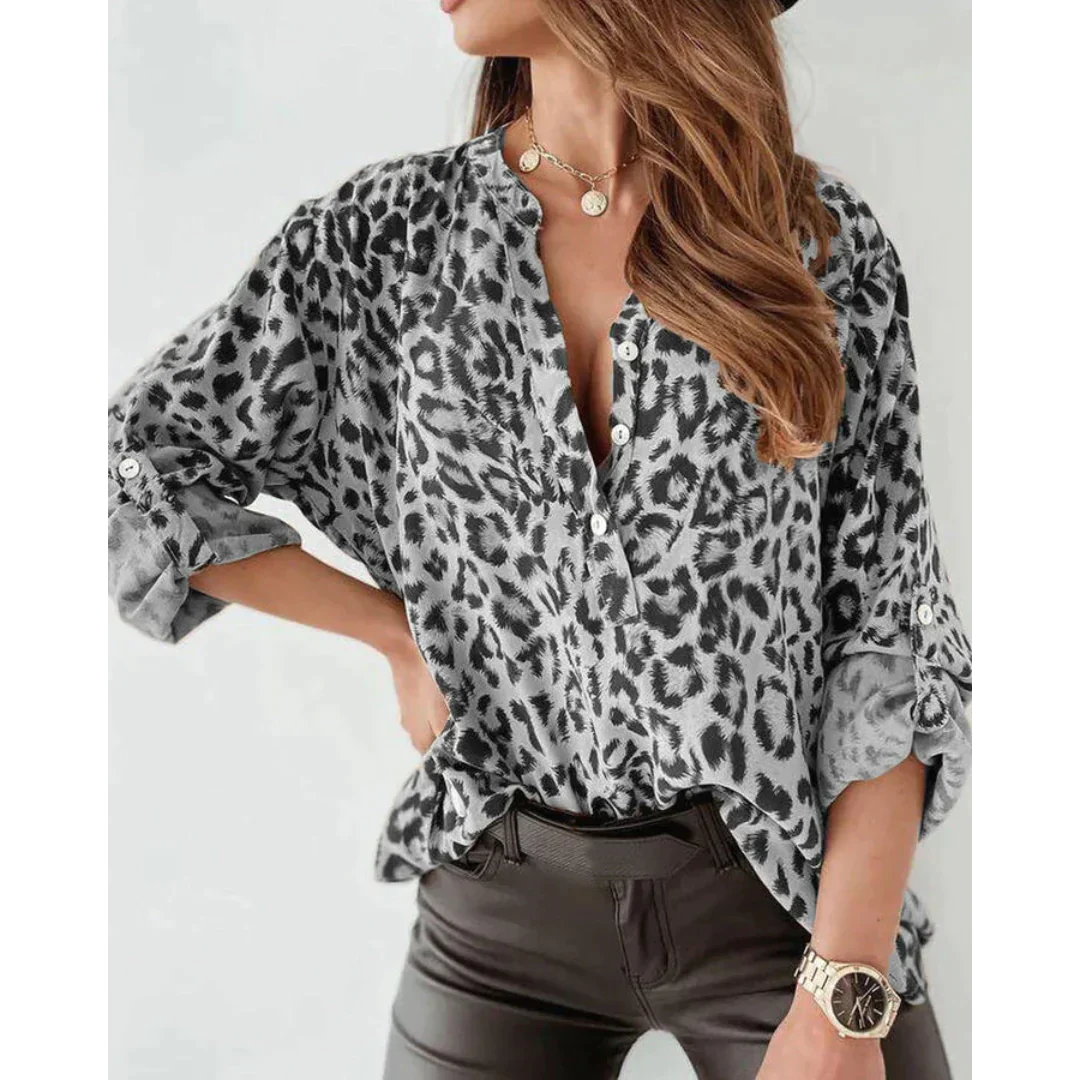 Mila Women's Long Sleeve Shirt | Trendy Leopard Print 1