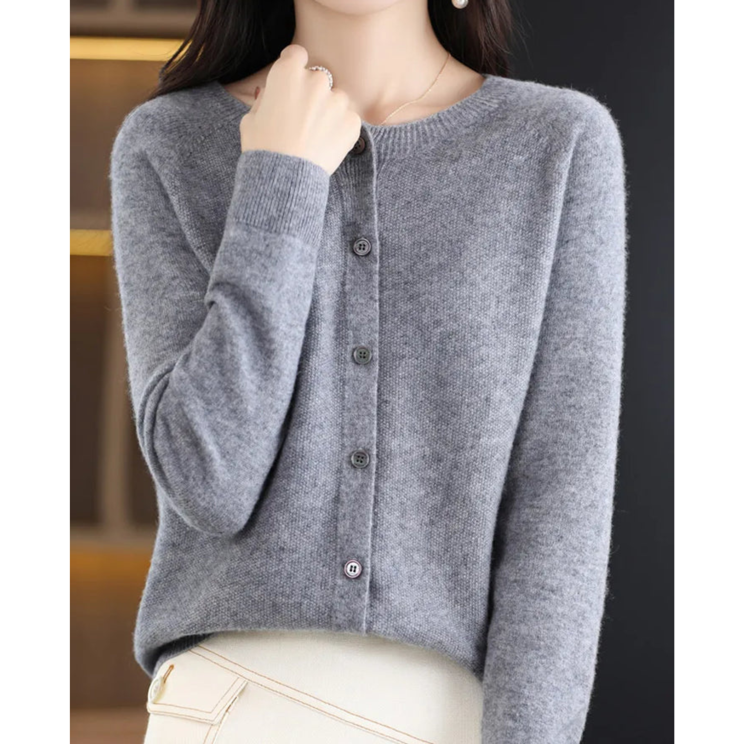 Mira Women's Cardigan Sweater | 100% Merino Wool, Elegant O-neck 6