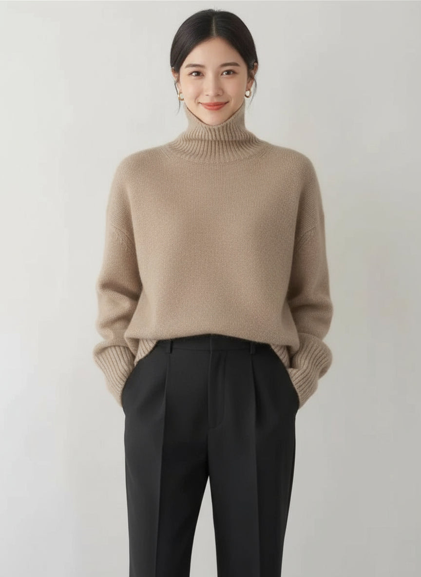 Women's Turtleneck Sweater in Beige, Gray, Khaki - Comfortable Knitwear for Timeless Style, Sizes S-XL 2