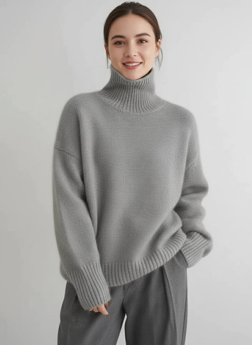 Women's Turtleneck Sweater in Beige, Gray, Khaki - Comfortable Knitwear for Timeless Style, Sizes S-XL 3
